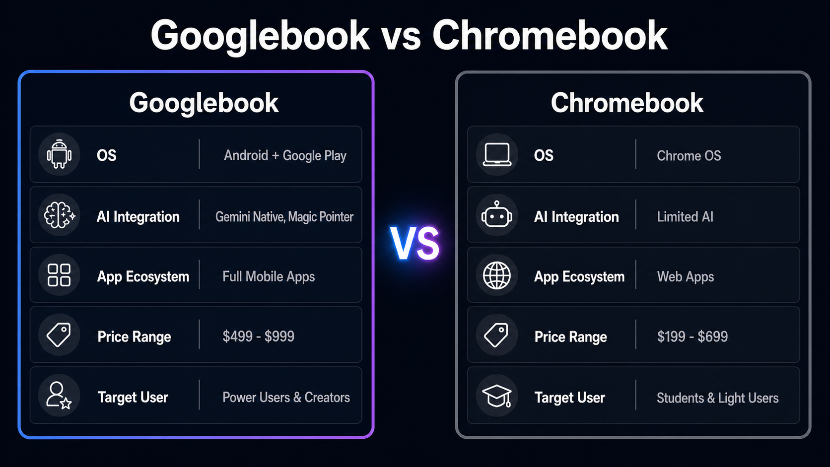 Googlebook vs Chromebook 비교