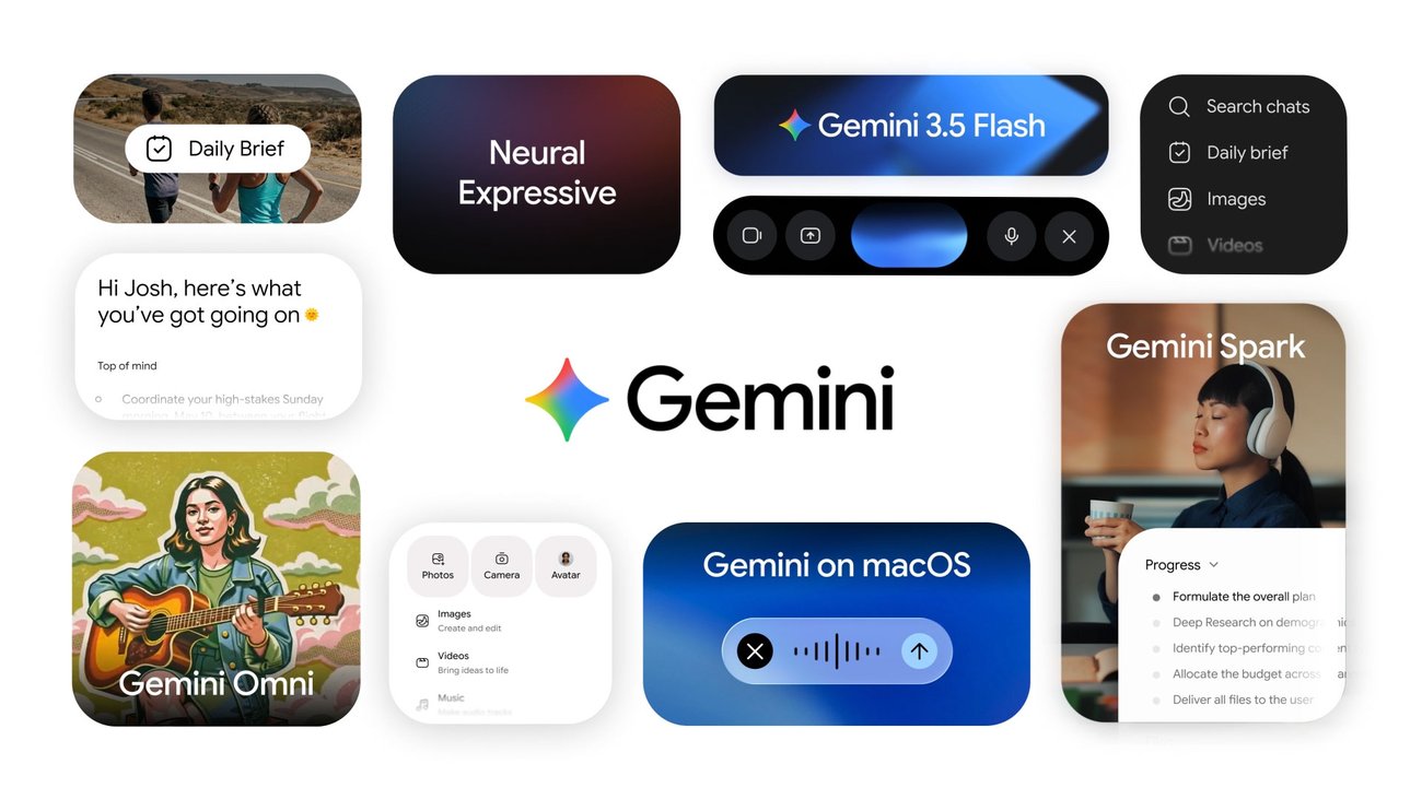 Gemini 앱의 새 인터페이스와 Spark, Daily Brief 등 기능을 보여주는 공식 이미지